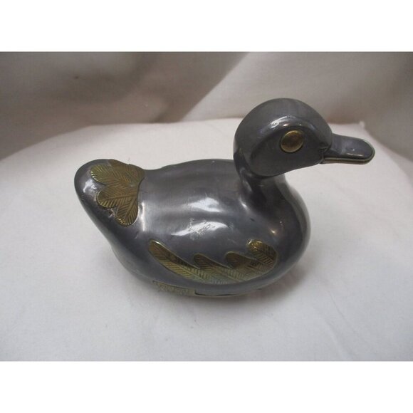 Pewter Metal Brass‎ details Duck Keepsake Mallard candy dish midcentury modern - Picture 3 of 7